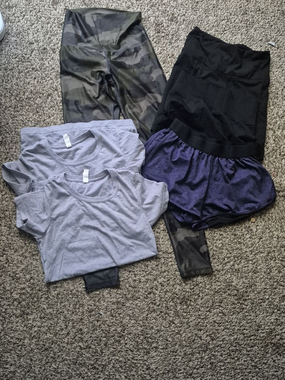 aerie Athletic Shorts and Leggings Set in Black, Purple, Gray, and Camo